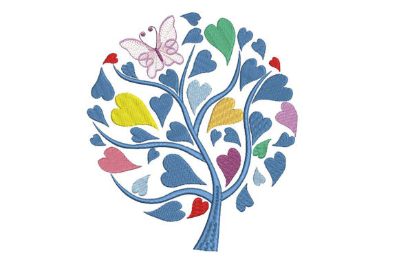 Tree with Heart Leaves: A Charming Embroidery Design